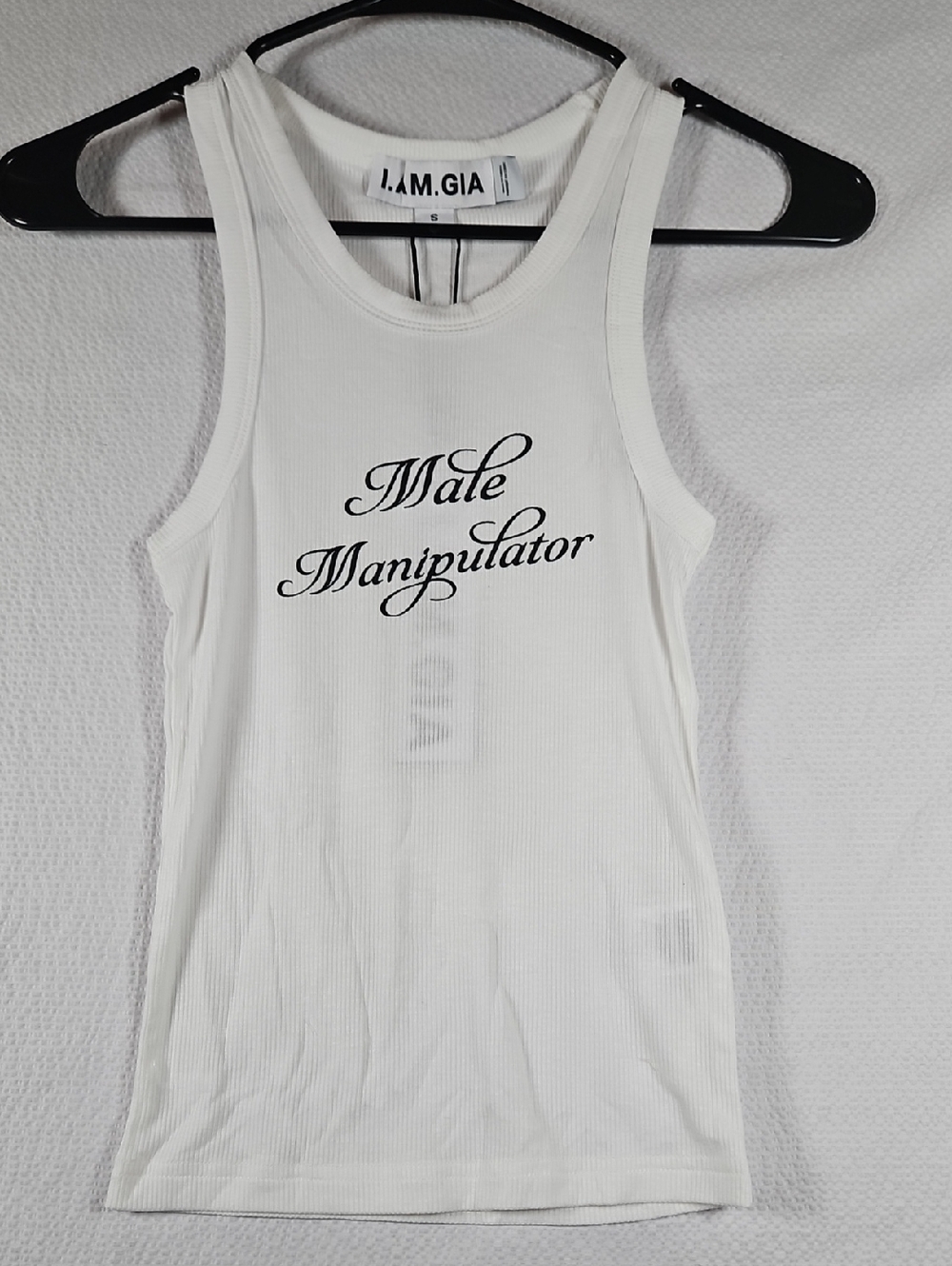 I.AM.GIA Polina White Ribbed Tank with Black Script (SOLD OUT)